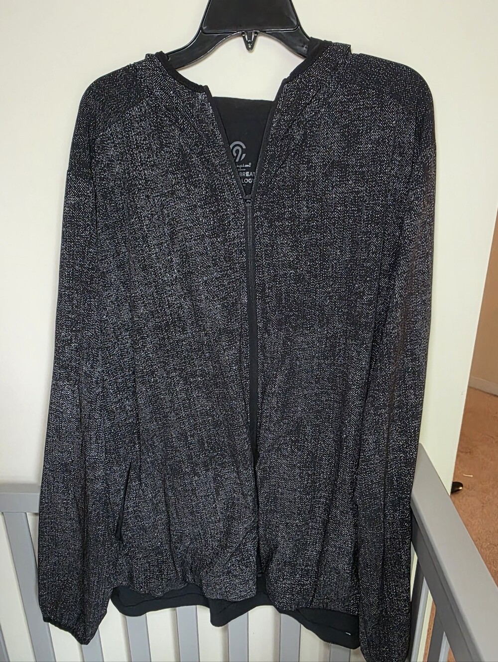 Champion Waterproof Black And Grey Zip-Up Windbreaker Hoodie Mens Size XXL